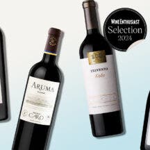 Bottles of Argentinian Malbecs on a designed background