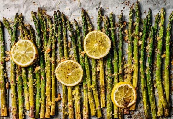 Lemon roasted asparagus fresh out of oven.